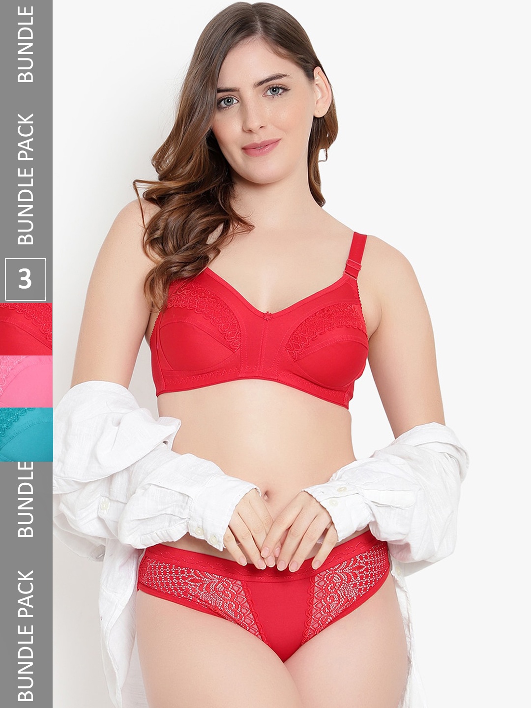 

KYODO Pack Of 3 Self Design Cotton Lingerie Set, Red