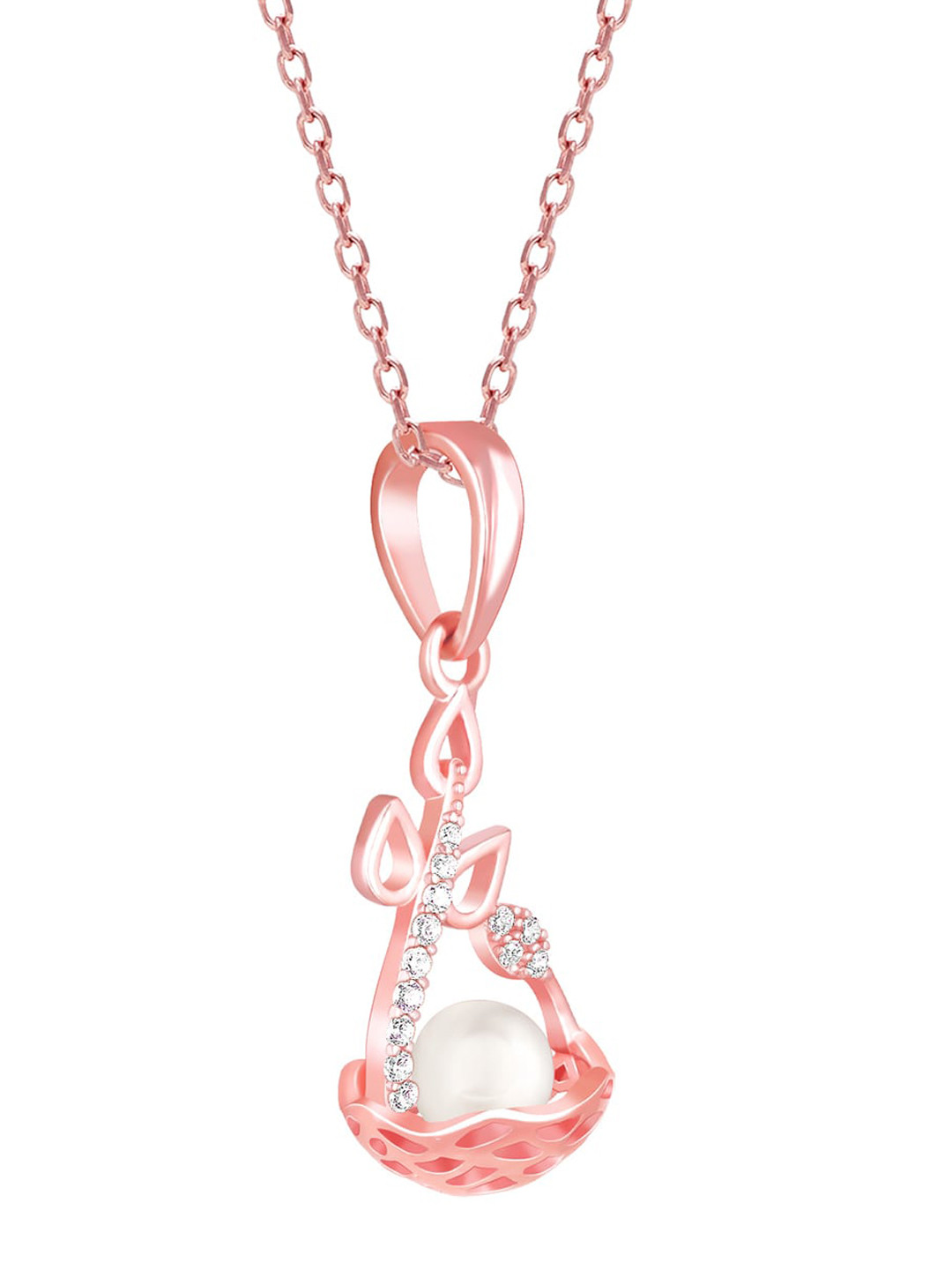 

GIVA 925 Sterling Silver Rose-Gold Plated Pearl & Stone-Studded Pendant With Chain