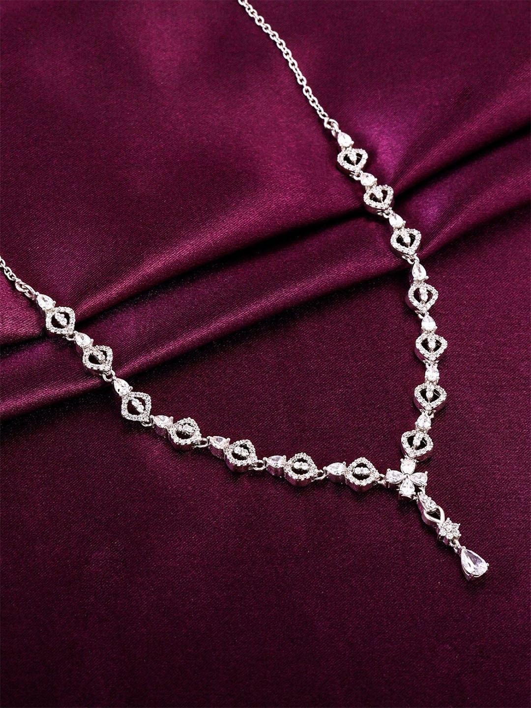 

GIVA 925 Sterling Silver Rhodium-Plated CZ Studded Necklace