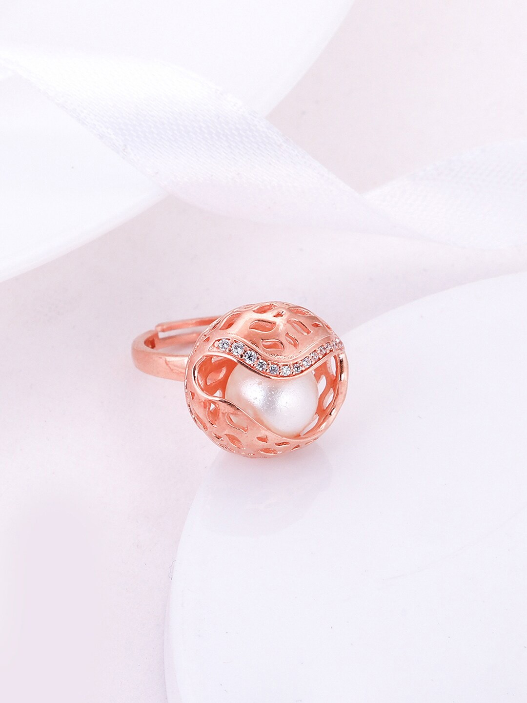 

GIVA 925 Sterling Silver Rose Gold-Plated Stone-Studded Adjustable Finger Ring