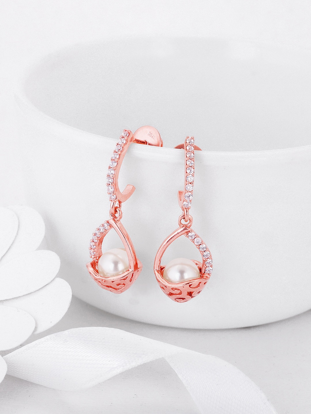 

GIVA Rose Gold-Plated Contemporary Sterling Silver Drop Earrings