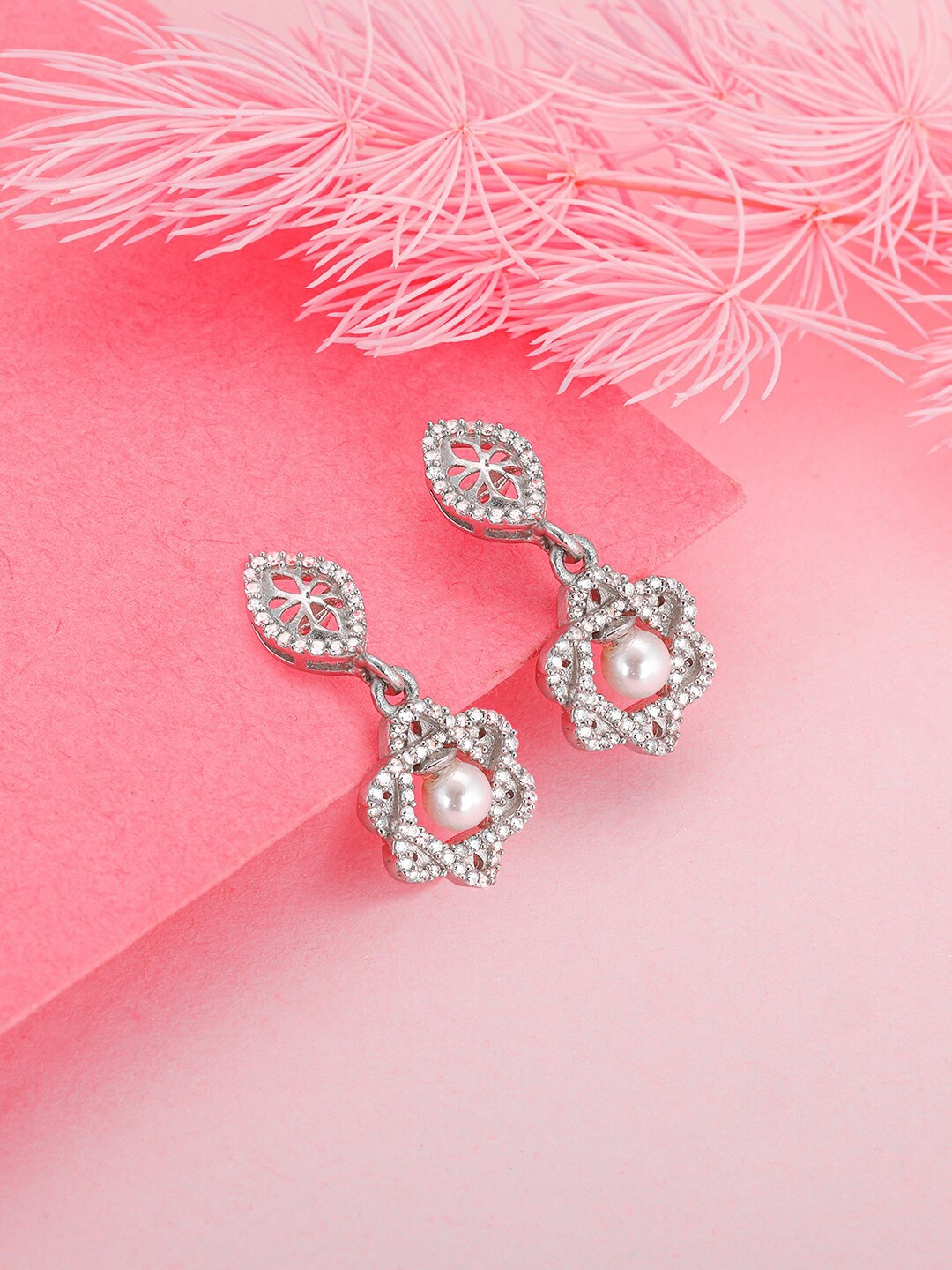 

GIVA Rhodium-Plated Contemporary Drop Earrings, Silver