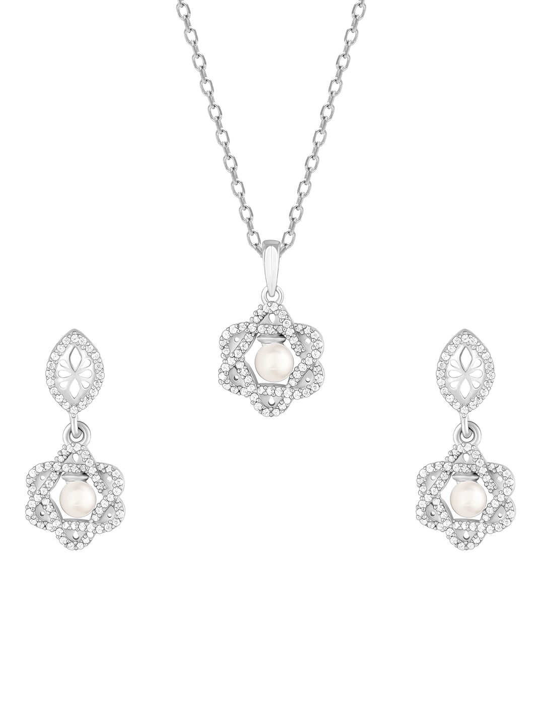 

GIVA 92.5 Sterling Silver Rhodium-Plated Beaded & Stone-Studded Necklace & Earrings