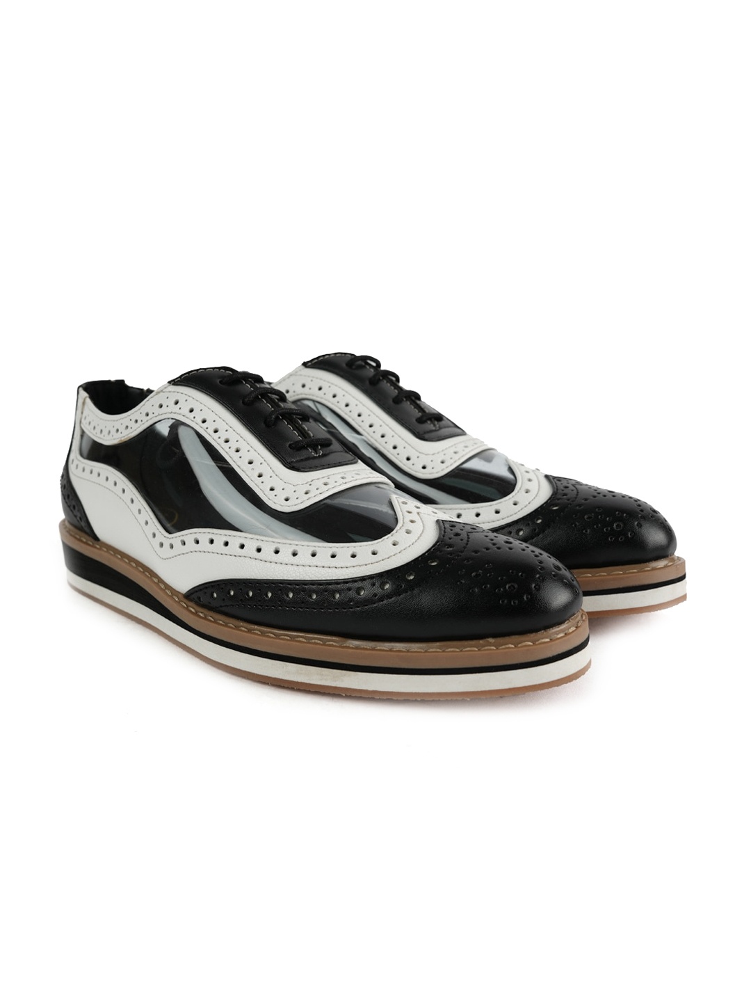 

MONKSTORY Men Trance Transparent Comfort Insole Full Brogues, Black