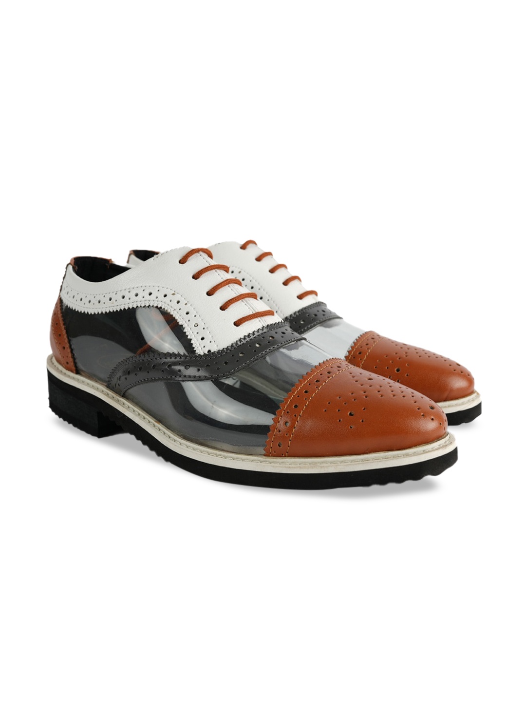 

MONKSTORY Men Trance Tricolour Transparent Comfort Insole Full Brogues, Grey