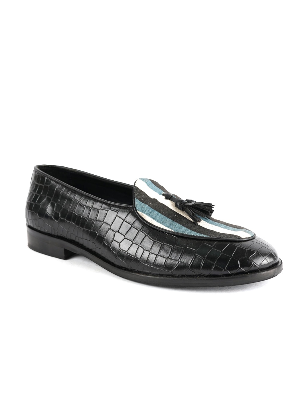

MONKSTORY Men Raro Stripped Printed Textured Tassel Loafers, Black