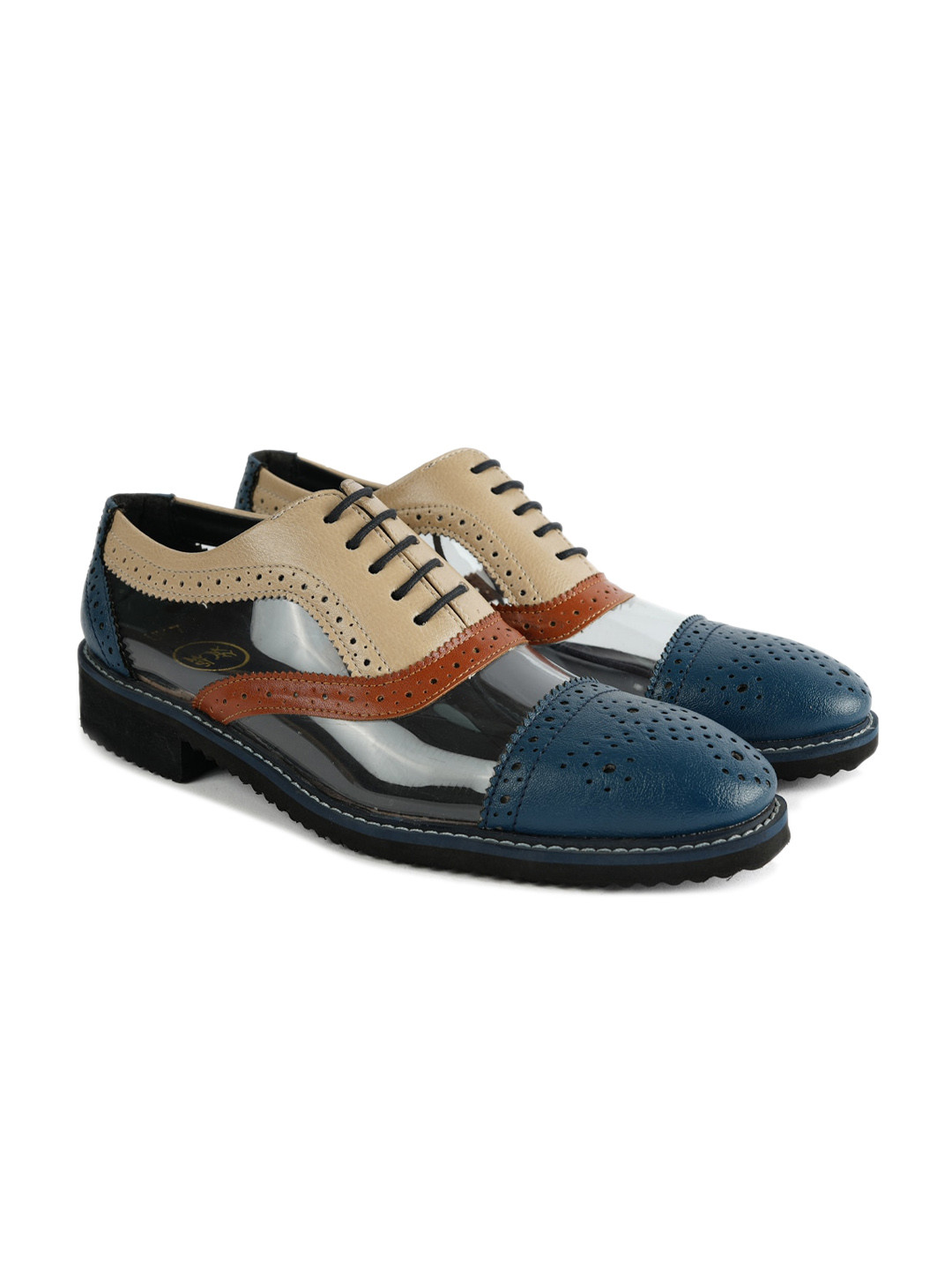

MONKSTORY Men Trance Tricolour Transparent Half Brogues, Teal