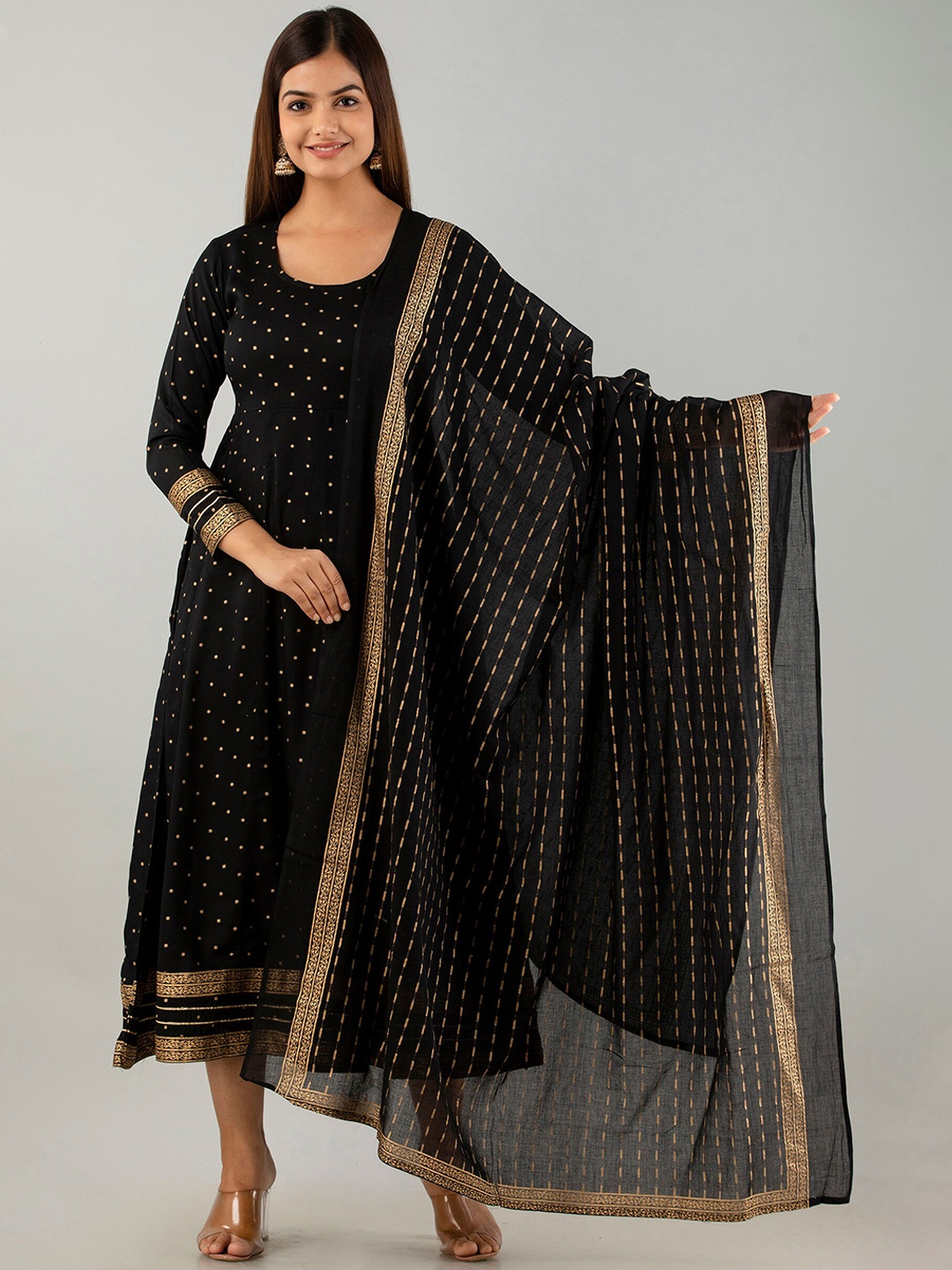 

KALINI Ethnic Motifs Printed Anarkali Kurta With Dupatta, Black