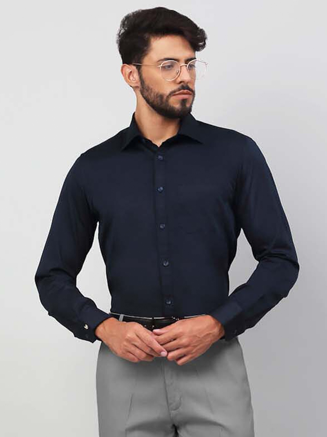 

LOUIS STITCH Spread Collar Comfort Opaque Cotton Formal Shirt, Navy blue