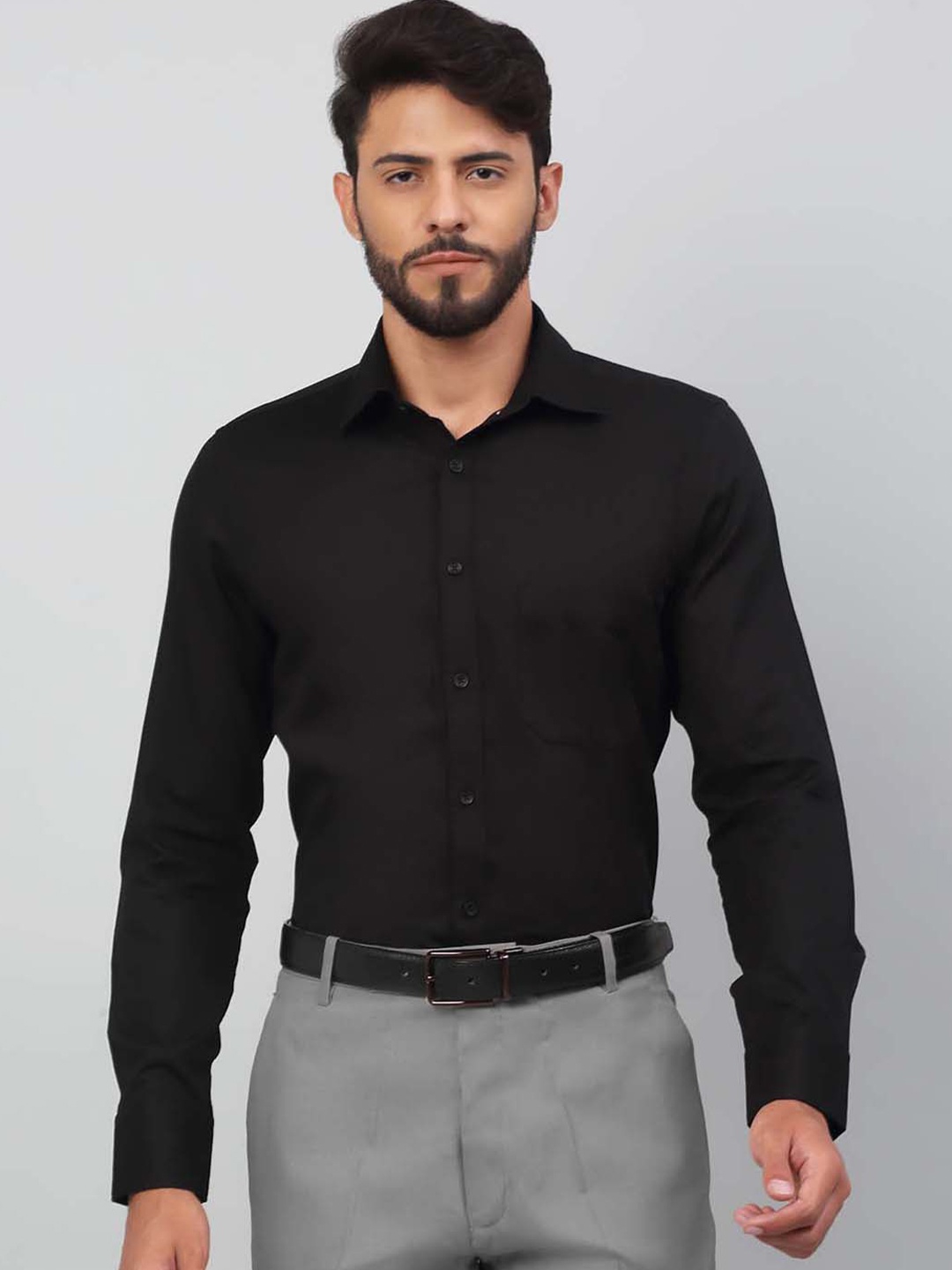 LOUIS STITCH Comfort Fit Cotton Formal Shirt, Black