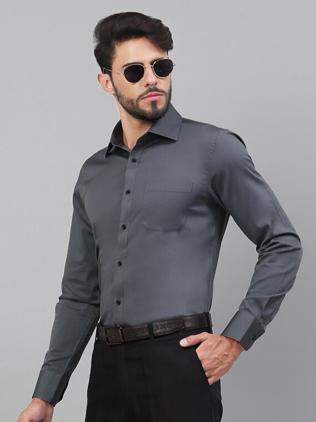 

LOUIS STITCH Spread Collar Comfort Pure Cotton Formal Shirt, Grey