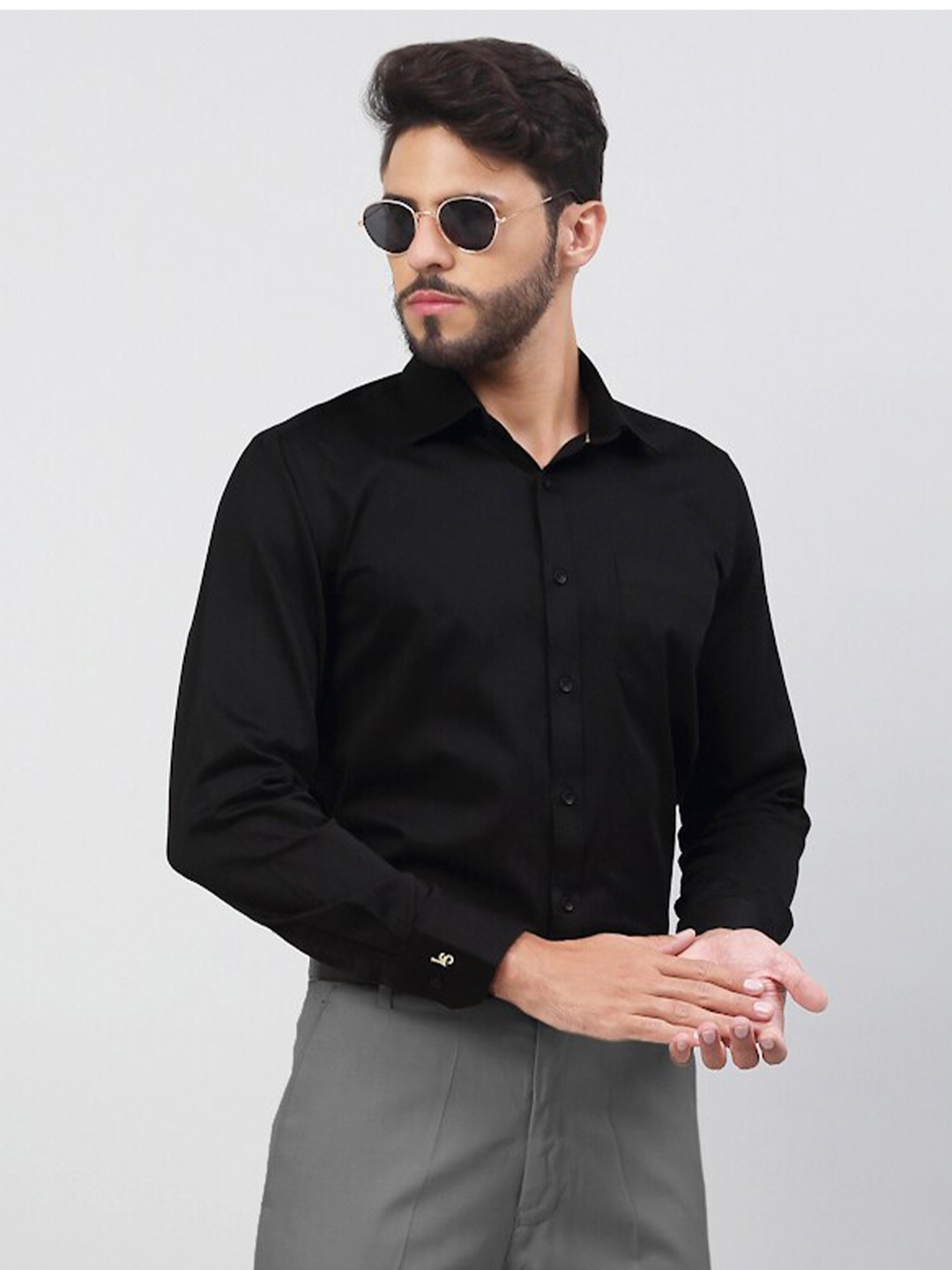 

LOUIS STITCH Spread Collar Comfort Opaque Formal Shirt, Black