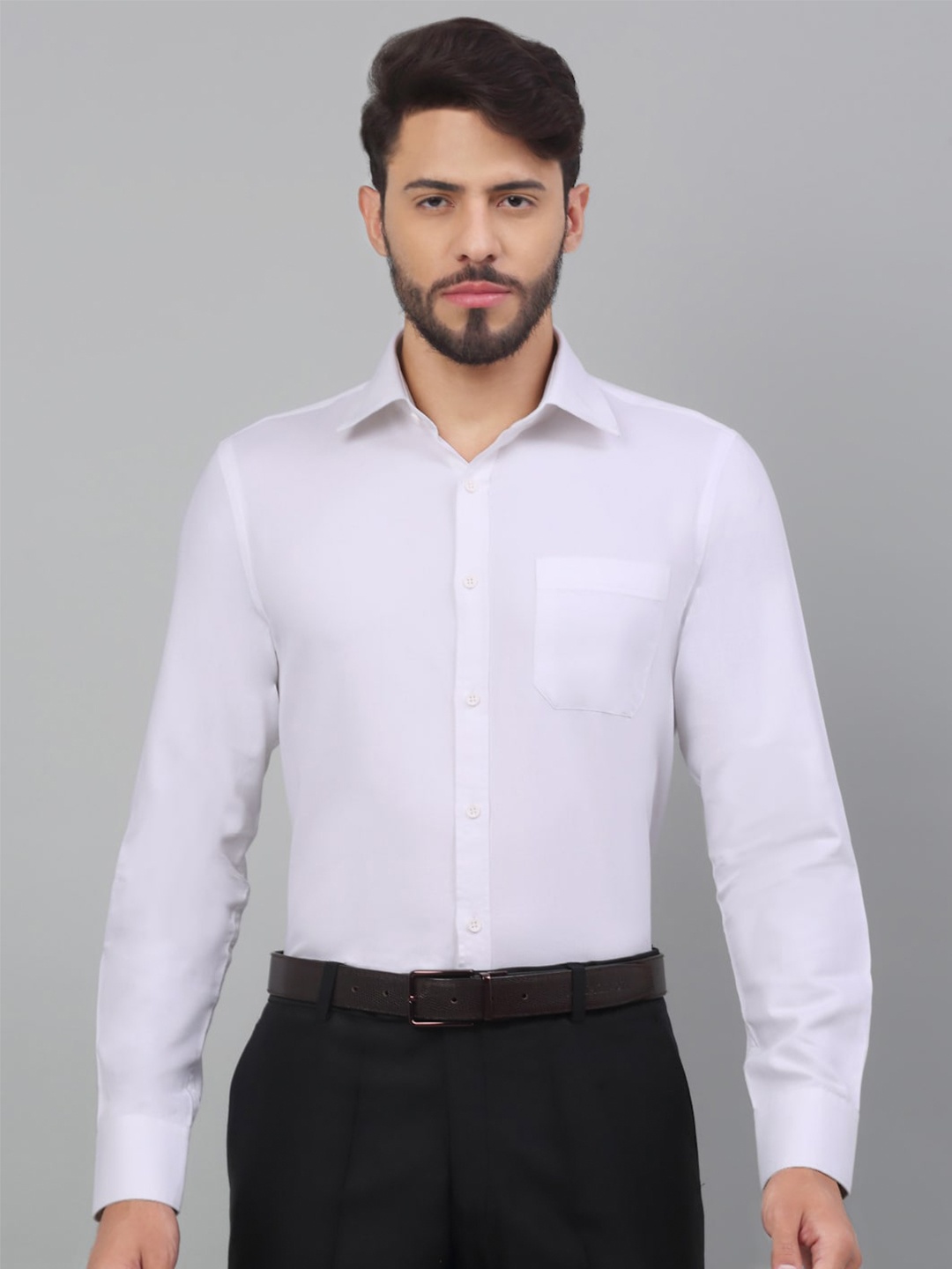 

LOUIS STITCH Spread Collar Comfort Opaque Cotton Formal Shirt, White
