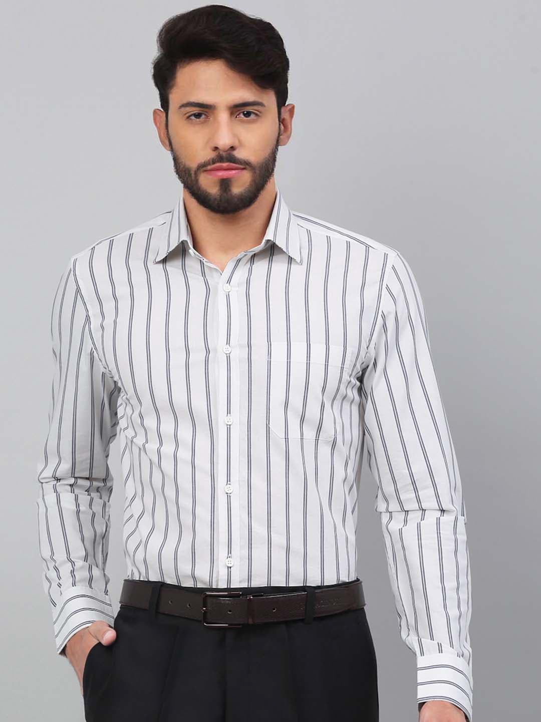 LOUIS STITCH Comfort Fit Striped Cotton Formal Shirt, White