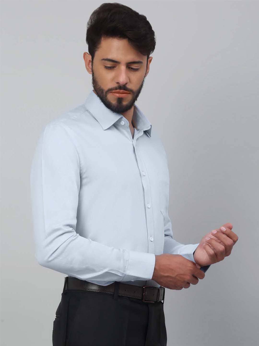 LOUIS STITCH Spread Collar Comfort Opaque Cotton Formal Shirt, Blue