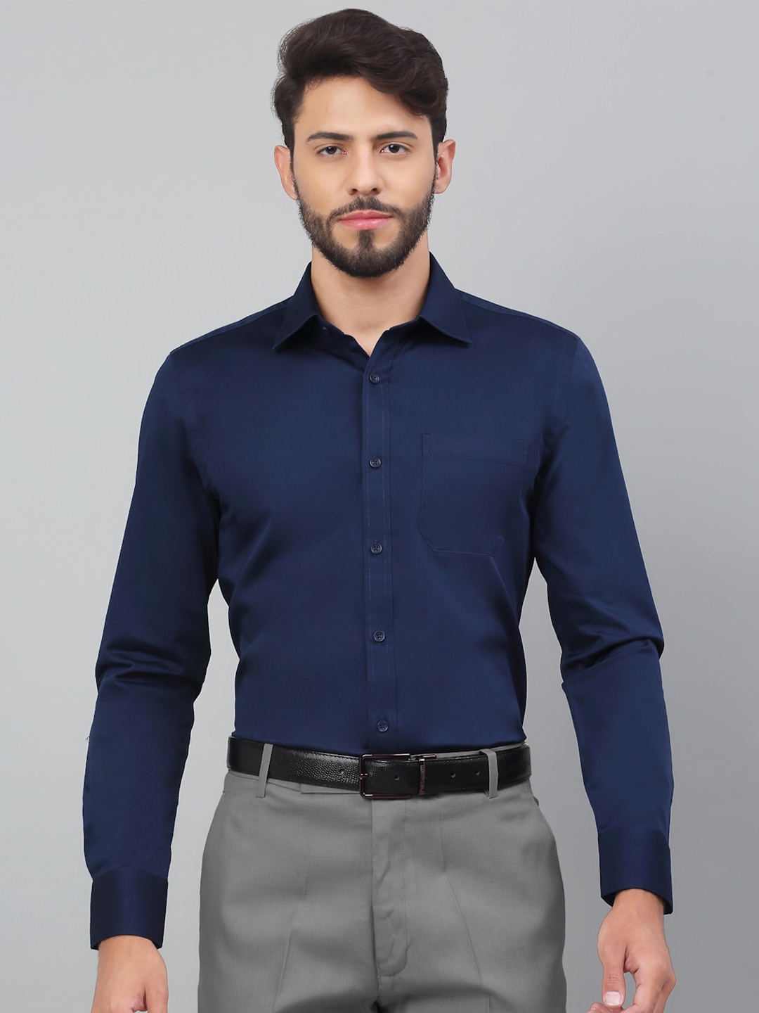 

LOUIS STITCH Spread Collar Comfort Opaque Cotton Formal Shirt, Navy blue