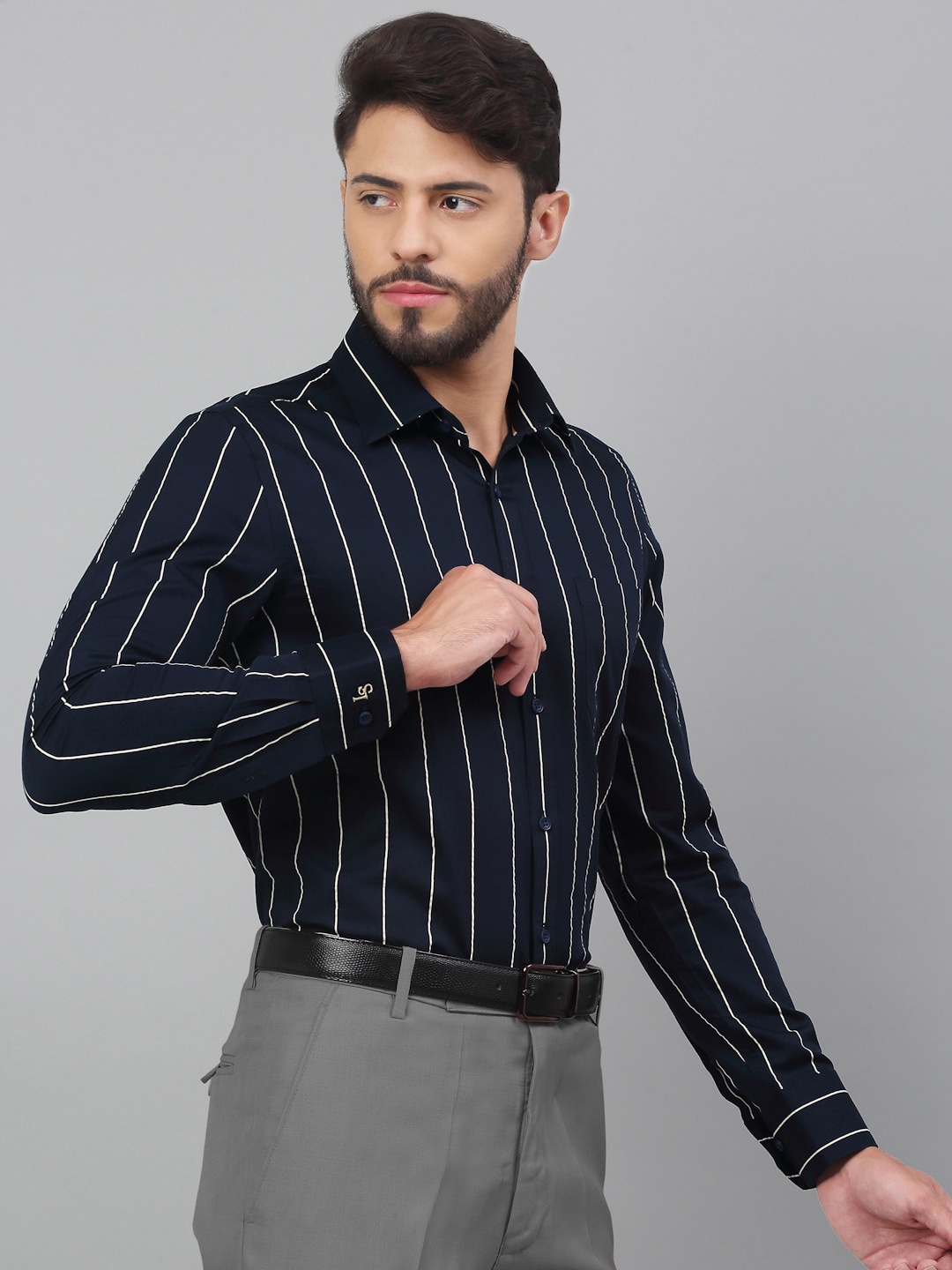 

LOUIS STITCH Vertical Striped Comfort Opaque Premium Cotton Formal Shirt, Blue