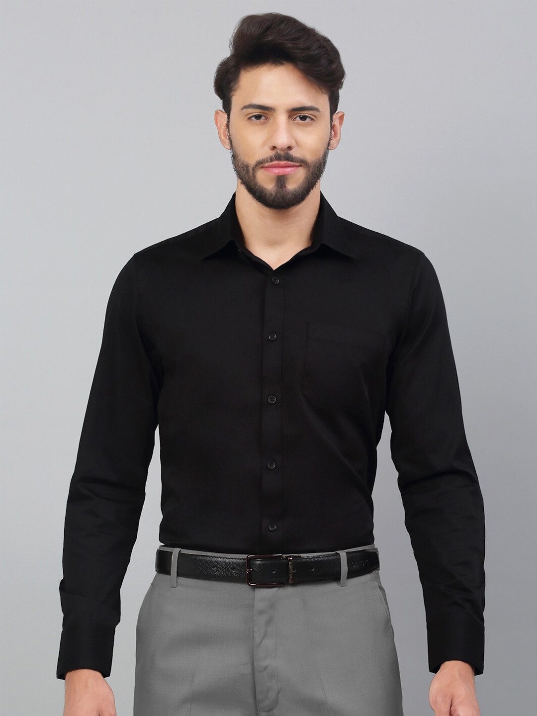 

LOUIS STITCH Spread Collar Comfort Opaque Cotton Formal Shirt, Black