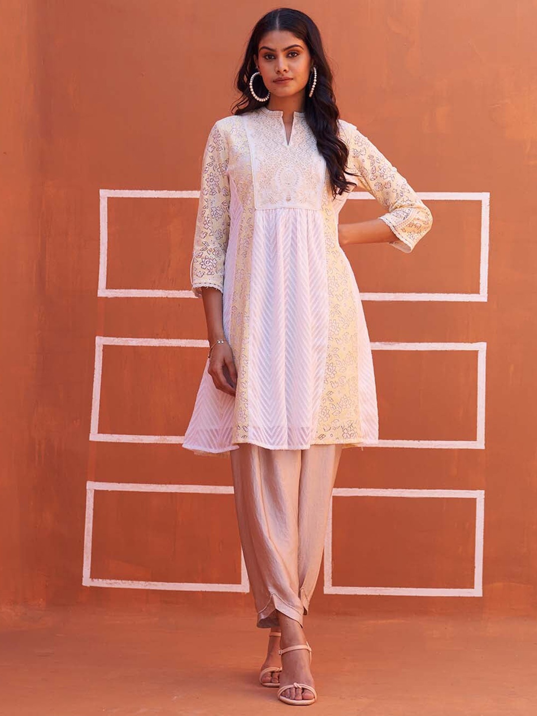 

Lakshita Embroidered Schiffli Panelled A-Line Kurta, White