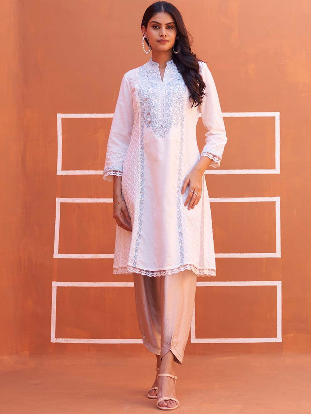 

Lakshita Floral Embroidered Panelled A-Line Kurta, White