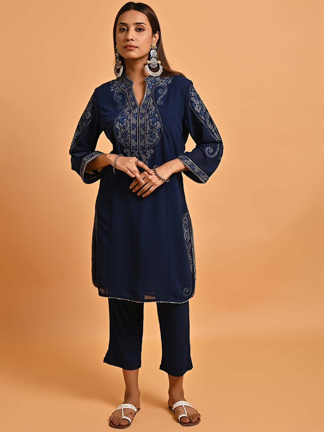 

Lakshita Embroidered Yoke Design Georgette Kurta, Navy blue