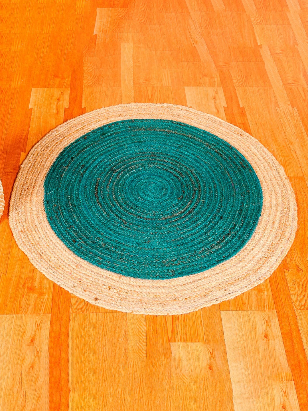 

HANDICRAFT PALACE Brown & Green Braided Circular Jute Cotton Carpet