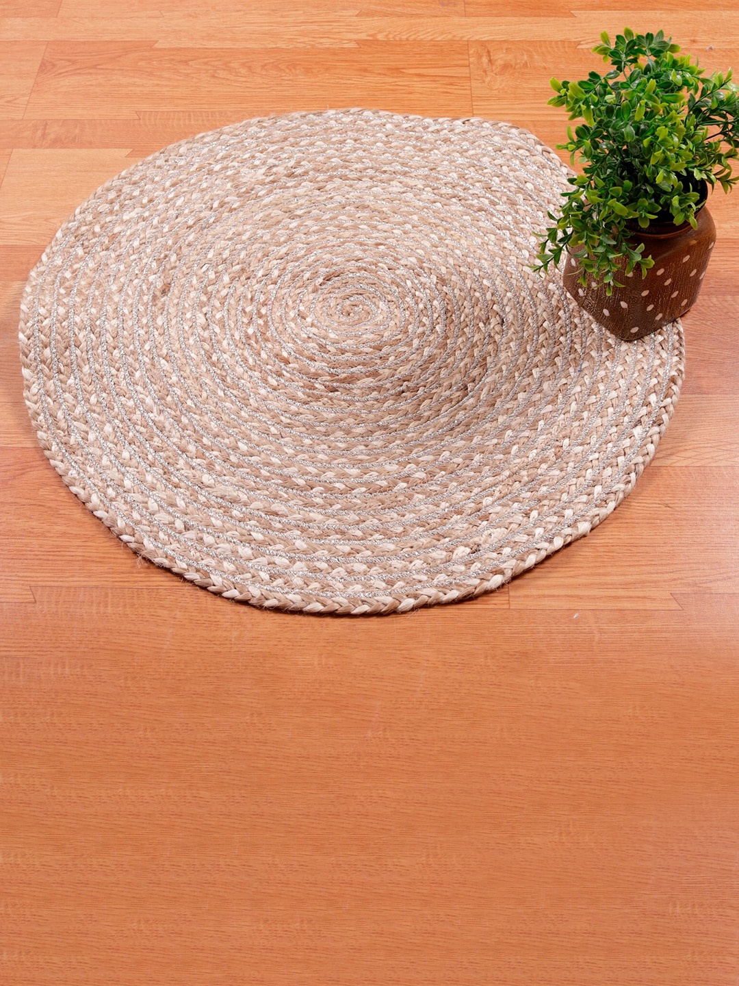 

HANDICRAFT PALACE Brown & Grey Braided Circular Jute Cotton Doormat