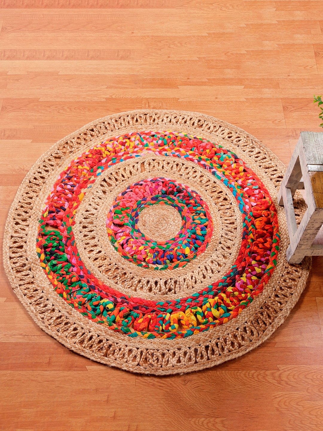 

HANDICRAFT PALACE Brown & Red Braided Circular Jute Cotton Doormat
