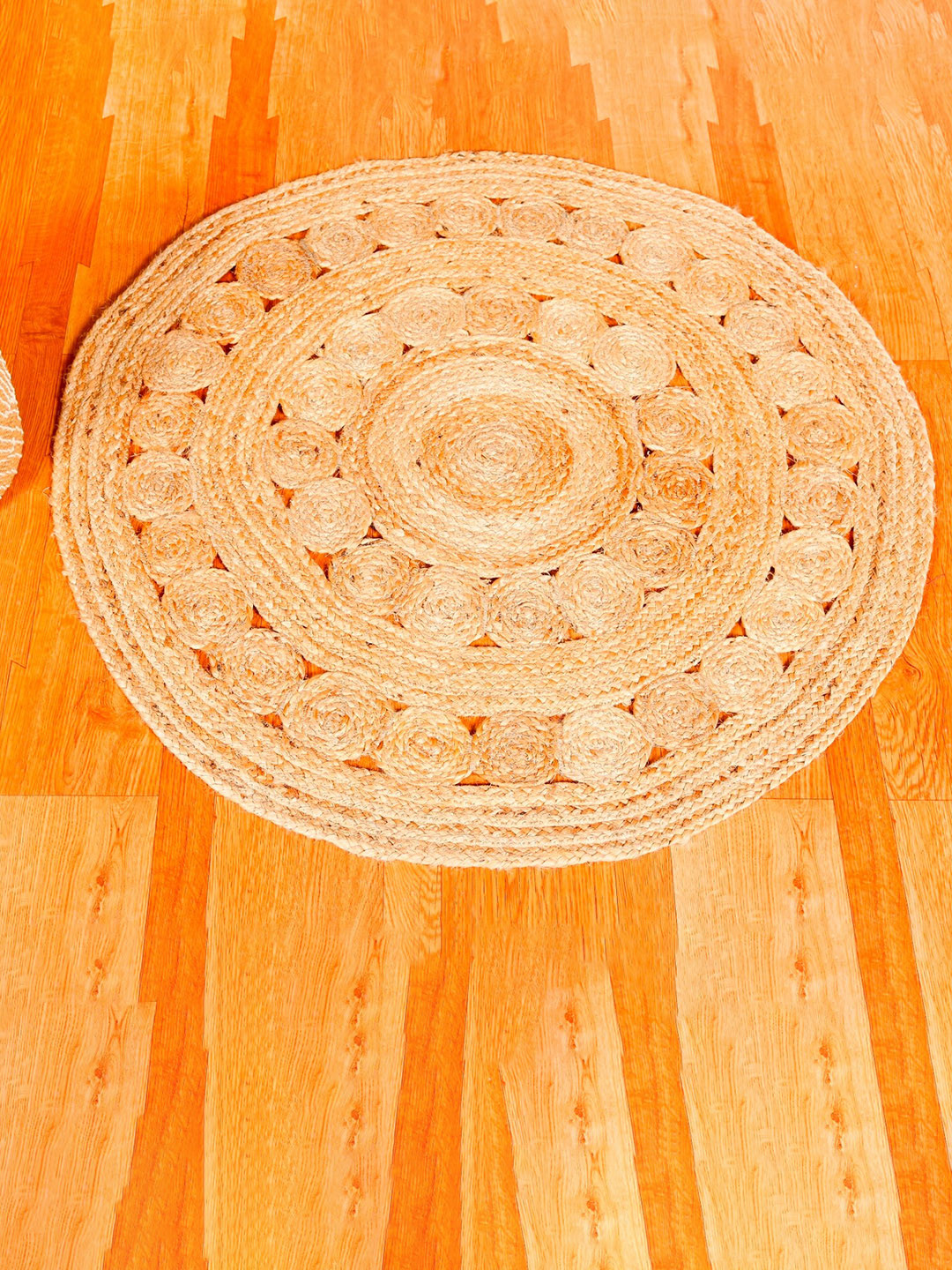 

HANDICRAFT PALACE Brown Braided Circular Jute Cotton Carpet