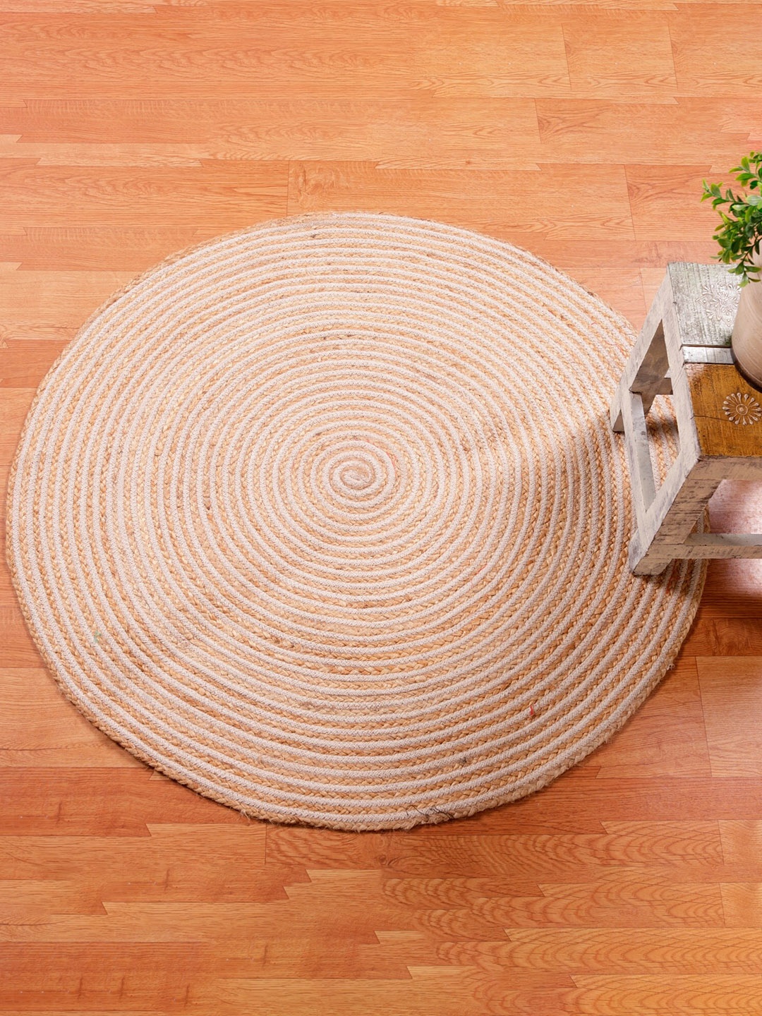 

HANDICRAFT PALACE Brown & White Braided Circular Jute Cotton Carpet