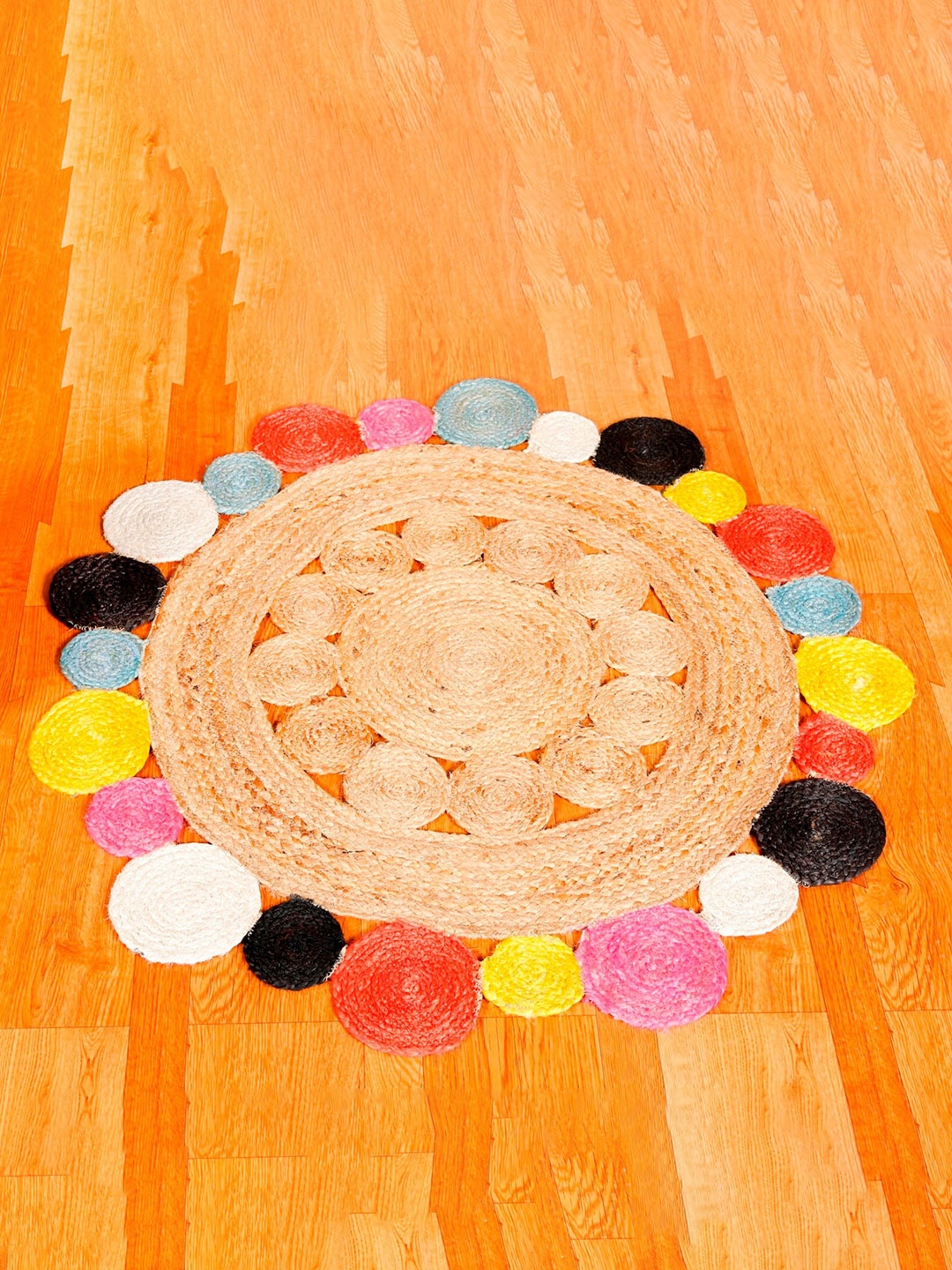

HANDICRAFT PALACE Brown & Pink Braided Circular Jute Cotton Carpet