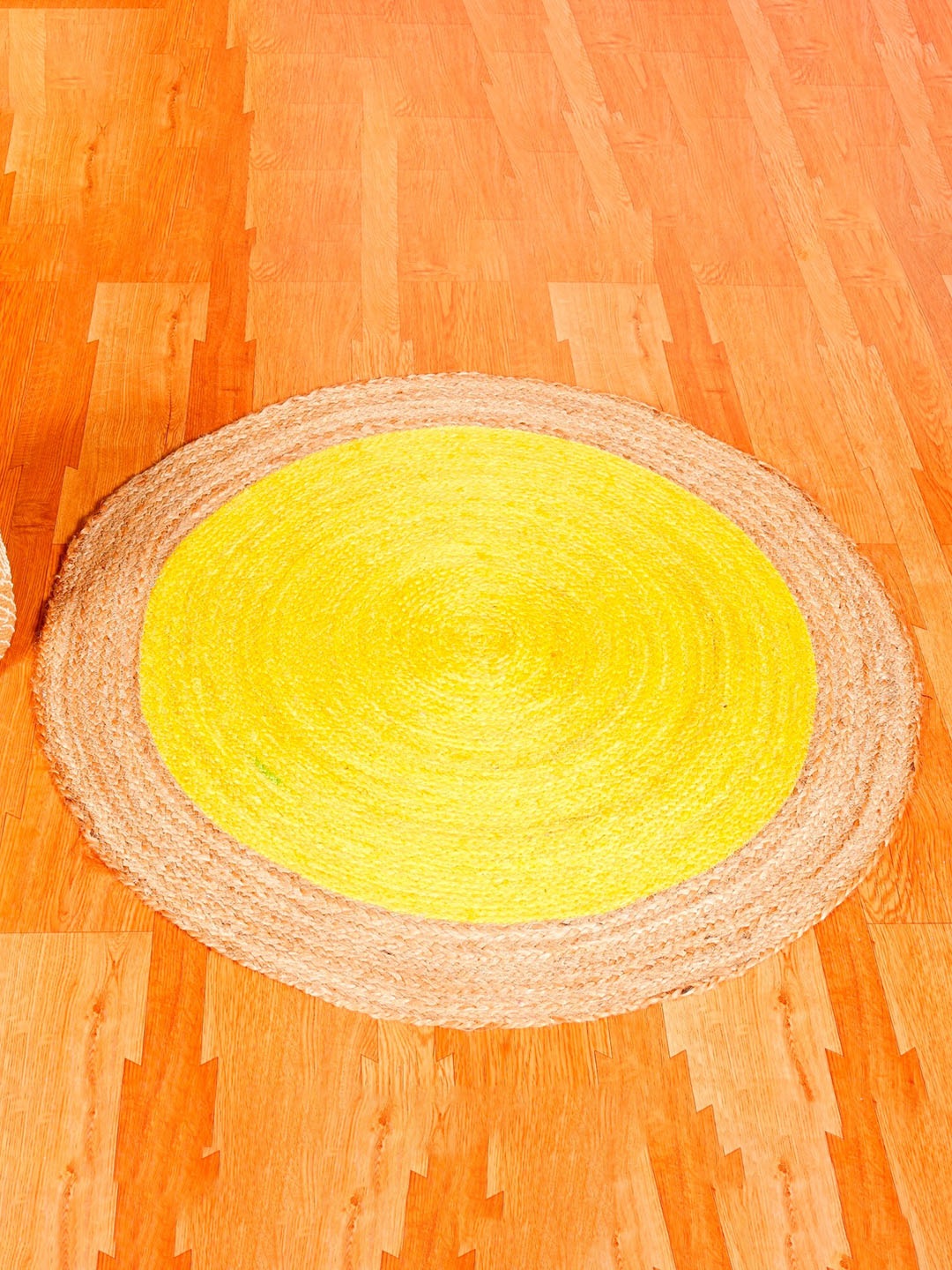 

HANDICRAFT PALACE Brown & Yellow Braided Circular Jute Cotton Carpet