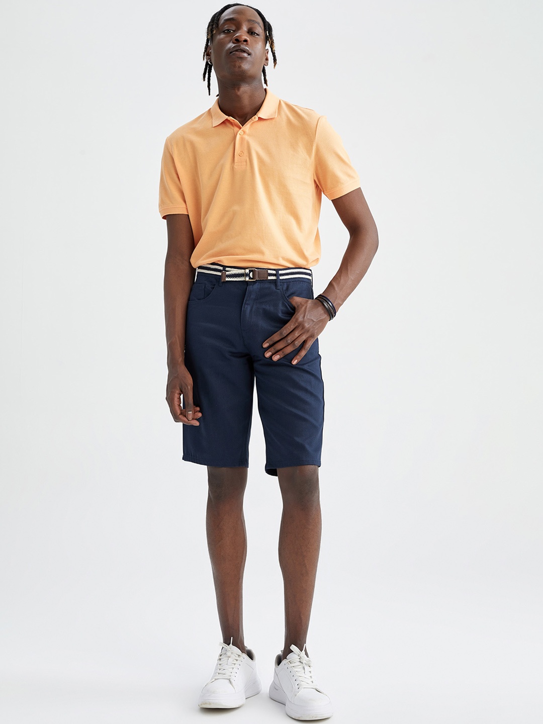 

DeFacto Men Mid Raise Pure Cotton Chinos Shorts, Navy blue