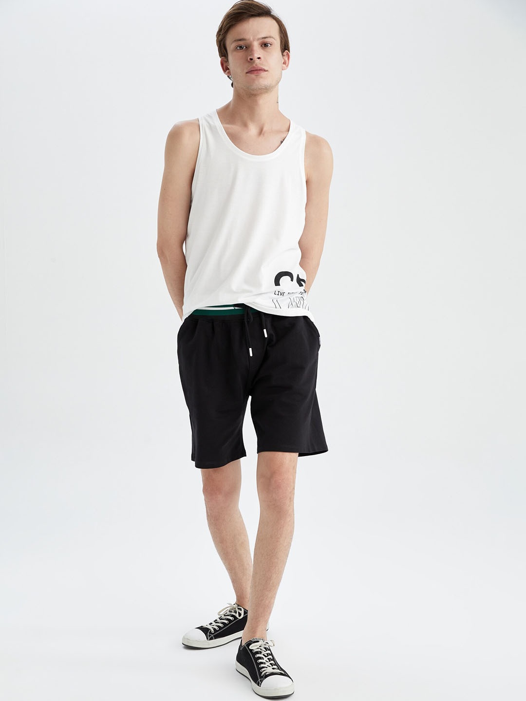 

DeFacto Men Mid-Rise Casual Knitted Shorts, Black