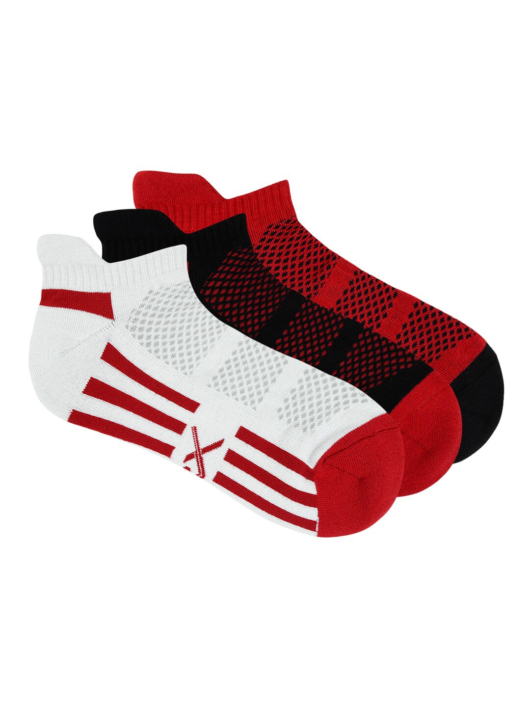 

HRX by Hrithik Roshan Men Pack Of 3 Patterned Cotton Ankle Length Socks, Red