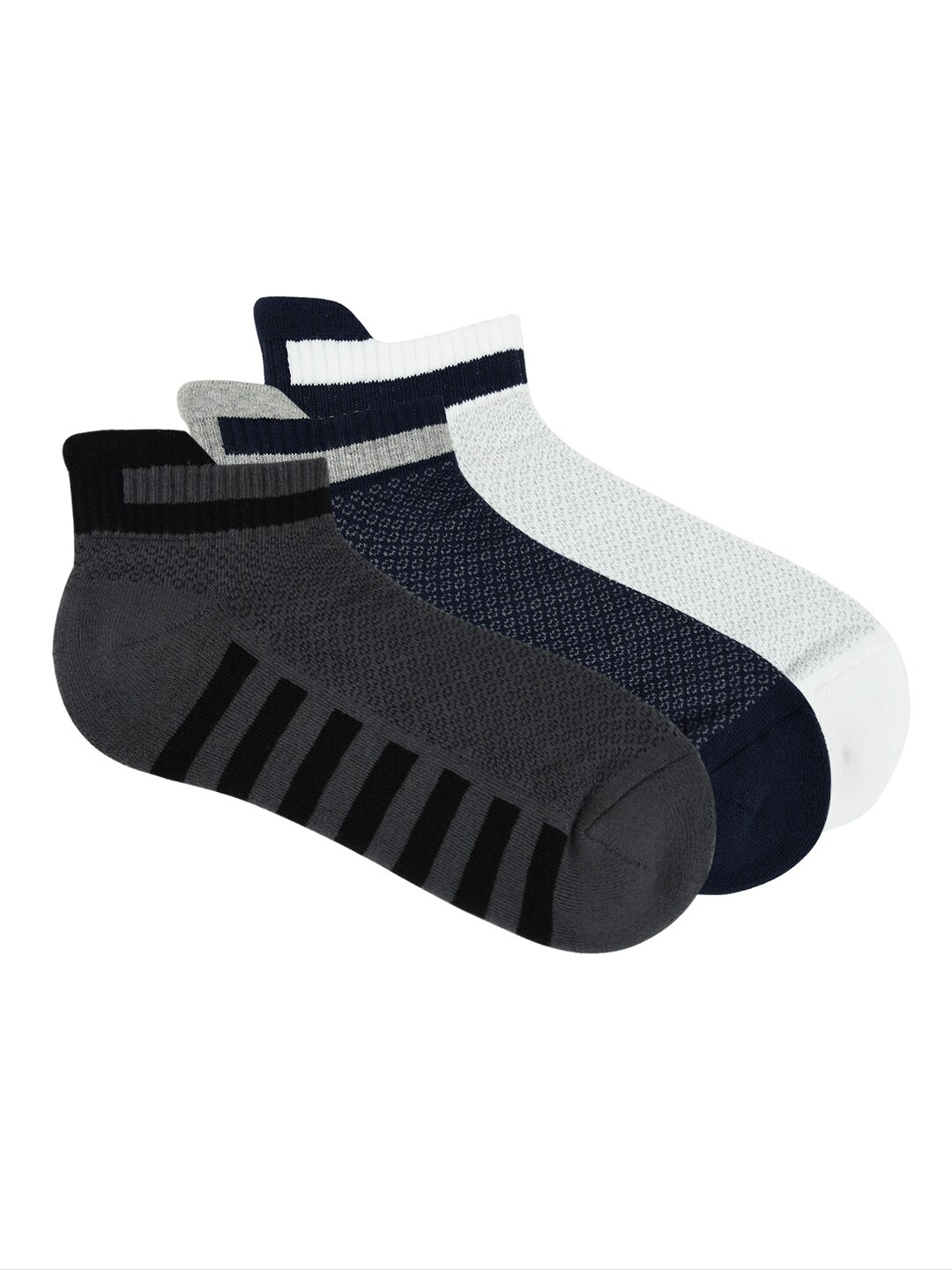 

HRX by Hrithik Roshan Men Pack Of 3 Patterned Cotton Ankle Length Socks, Grey