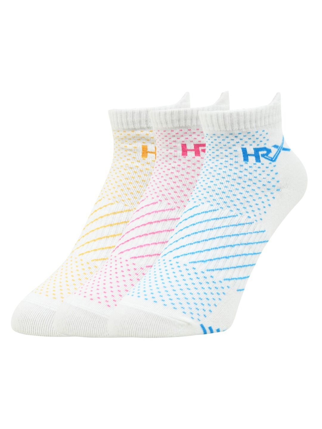 

HRX by Hrithik Roshan Women Pack Of 3 Patterned Cotton Ankle Length Socks, Blue