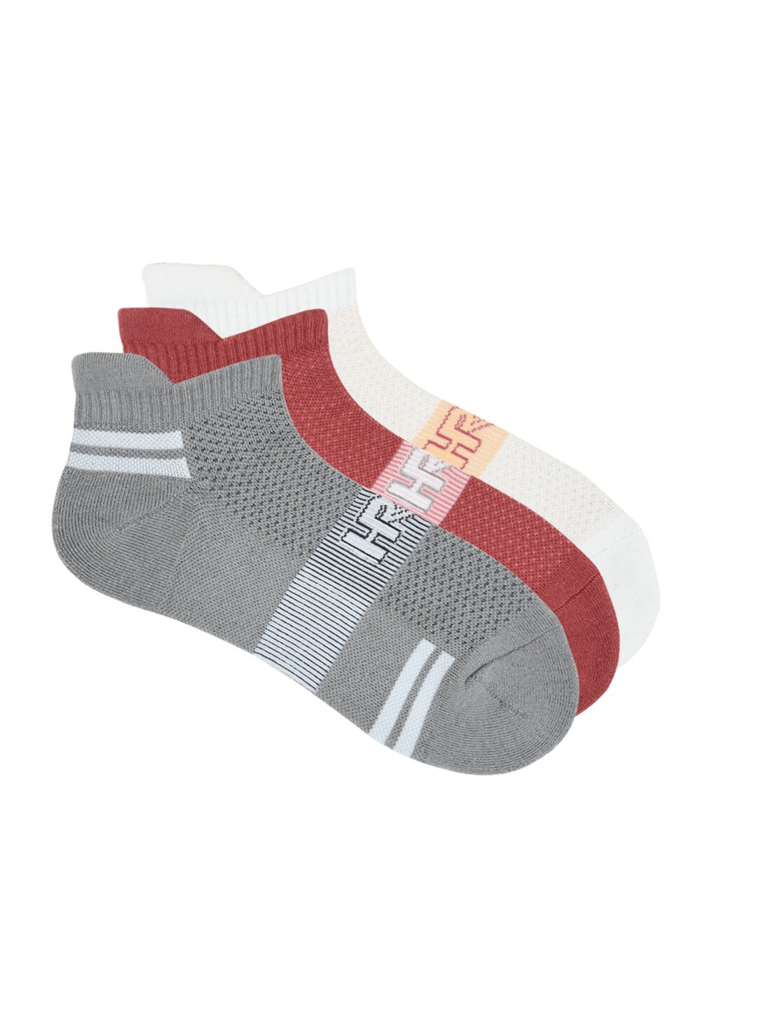 

HRX by Hrithik Roshan Women Pack Of 3 Patterned Cotton Ankle Length Socks, Grey