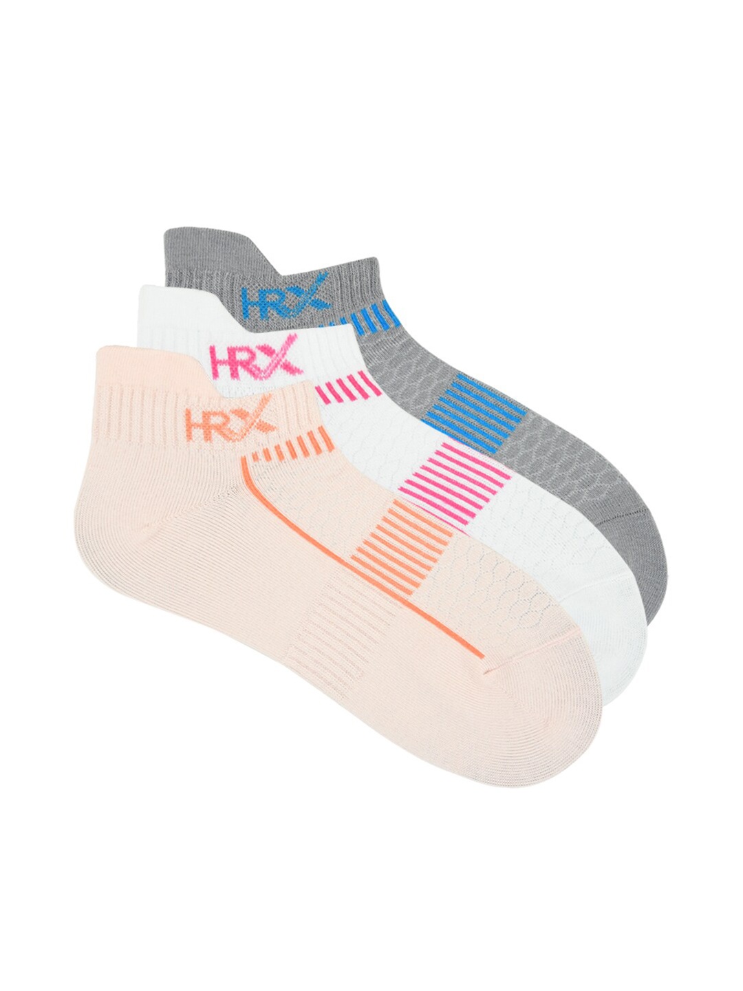 

HRX by Hrithik Roshan Women Pack Of 3 Patterned Cotton Ankle Length Socks, Grey