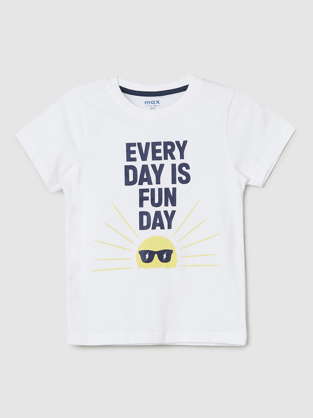 max Boys Typography Printed Pure Cotton T-shirt, White