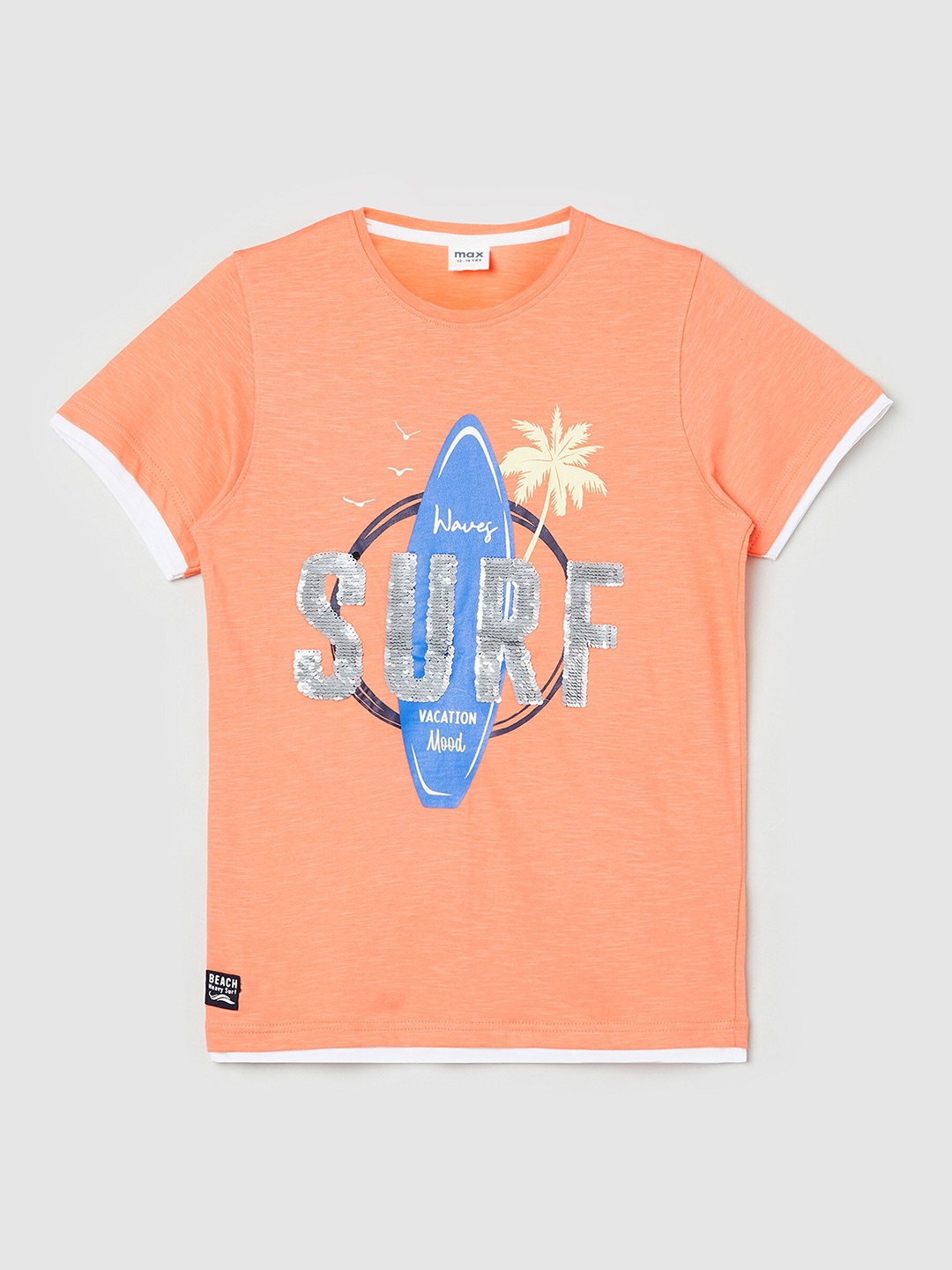 

max Boys Graphic Printed Cotton T-shirt, Peach