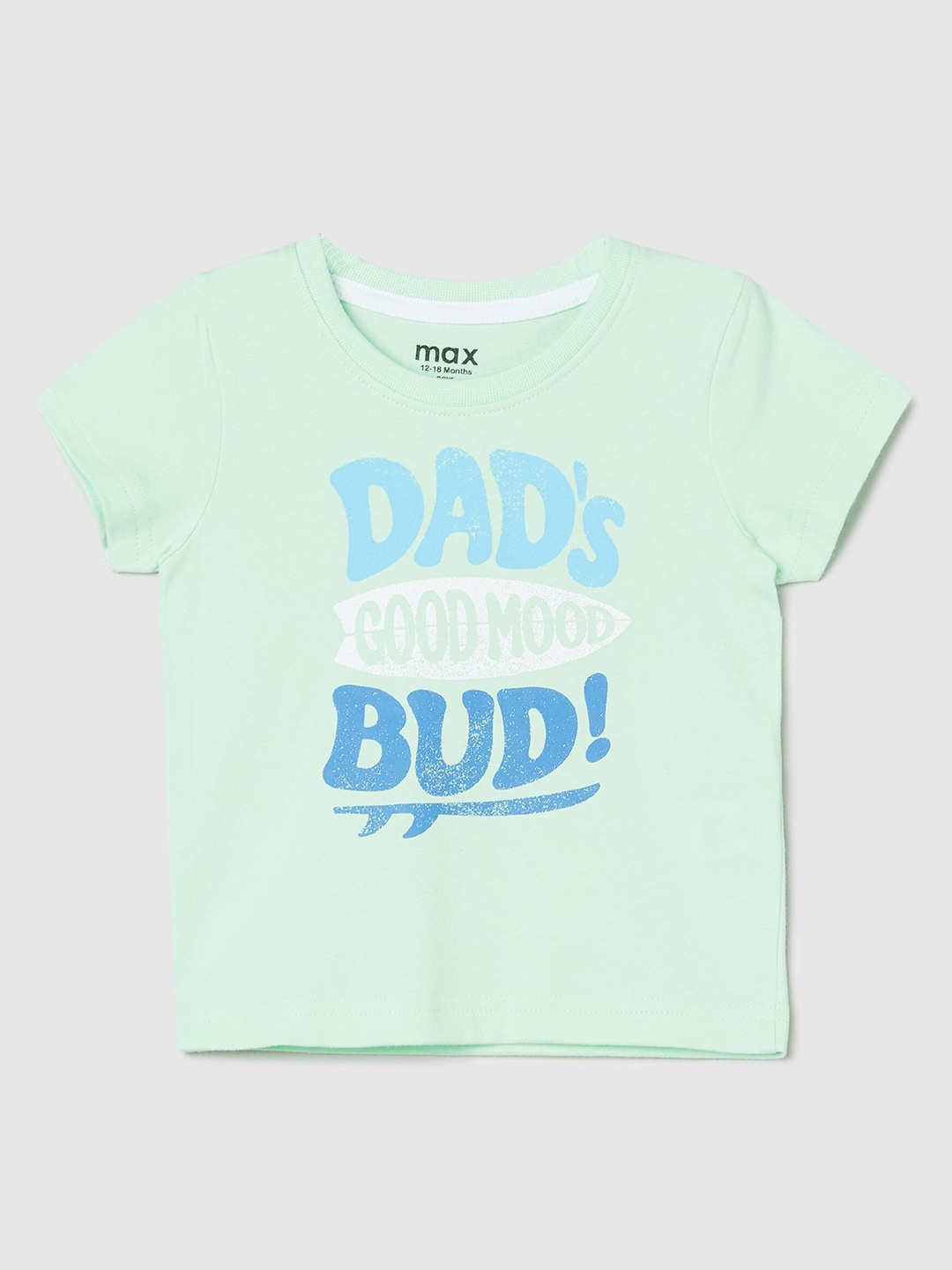 

max Boys Typography Printed Pure Cotton T-shirt, Green