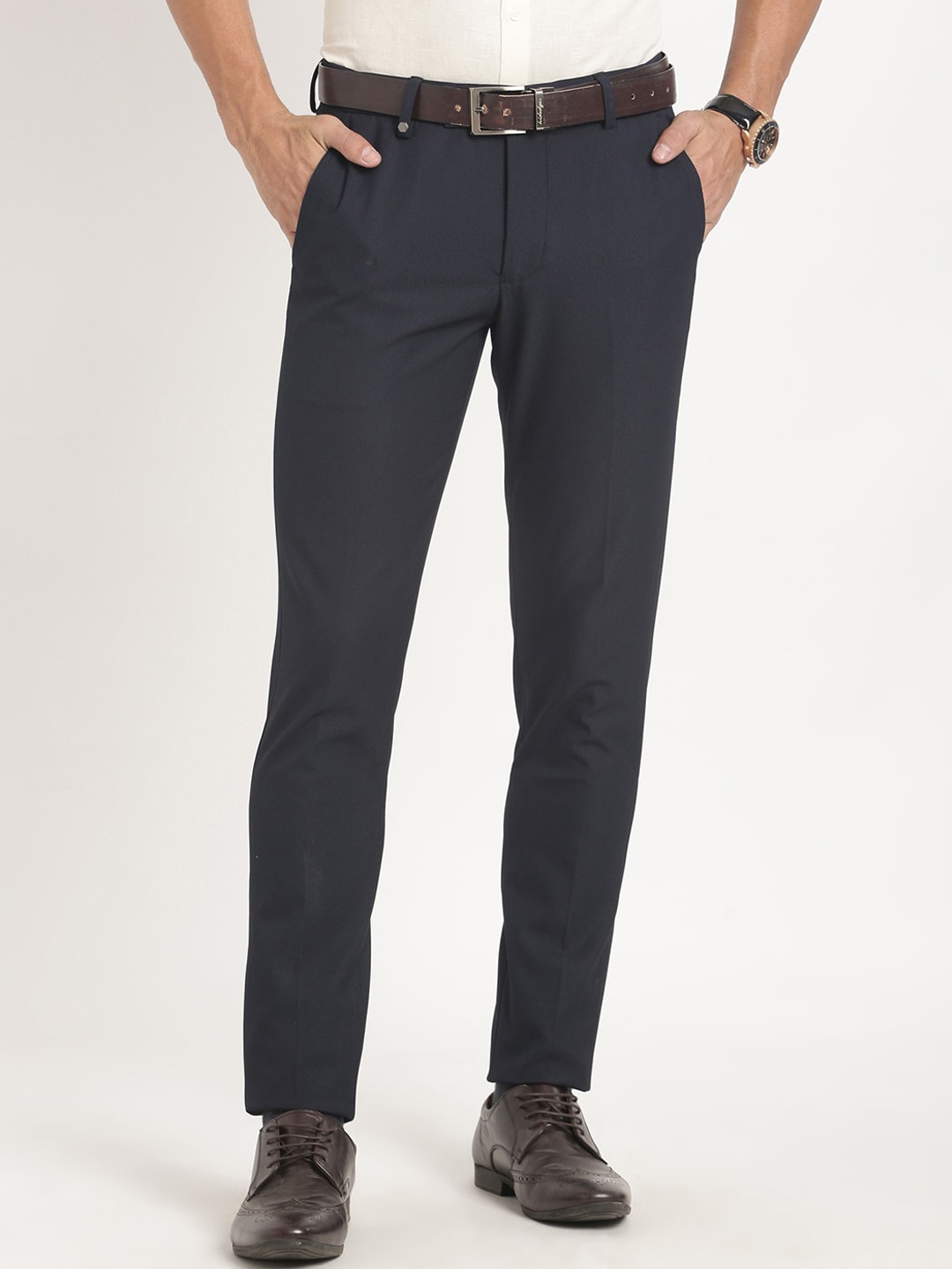 

Turtle Men Tailored Skinny Fit Easy Wash Formal Trousers, Navy blue