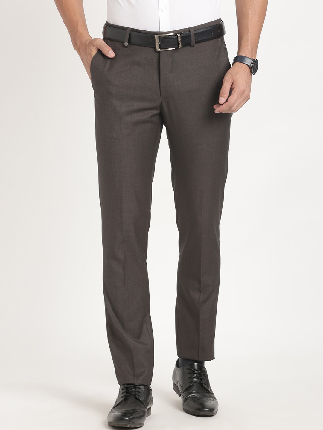 

Turtle Men Tailored Slim Fit Easy Wash Formal Trousers, Brown