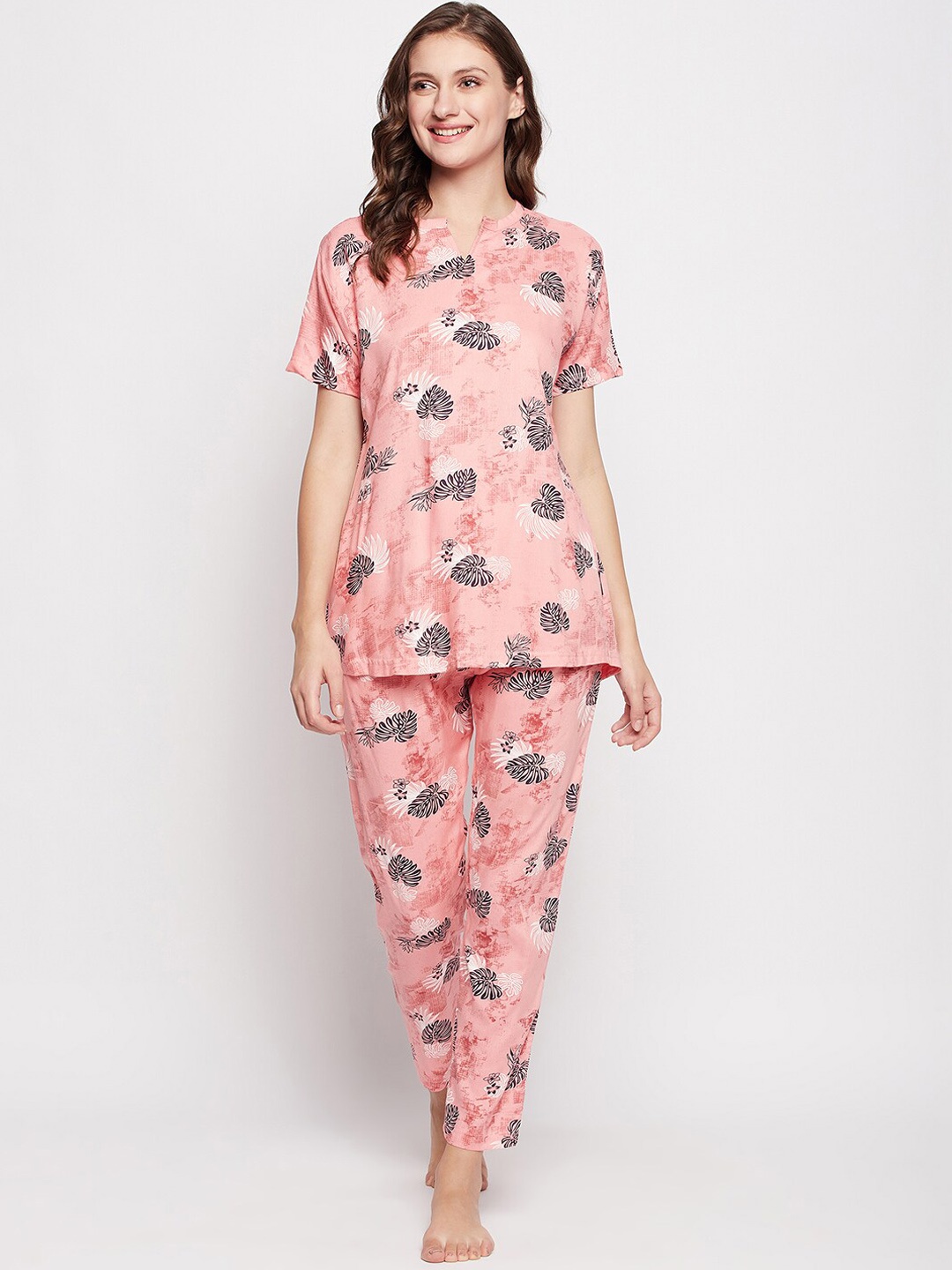 

FirstKrush Floral Printed Pure Cotton Night Suit, Peach