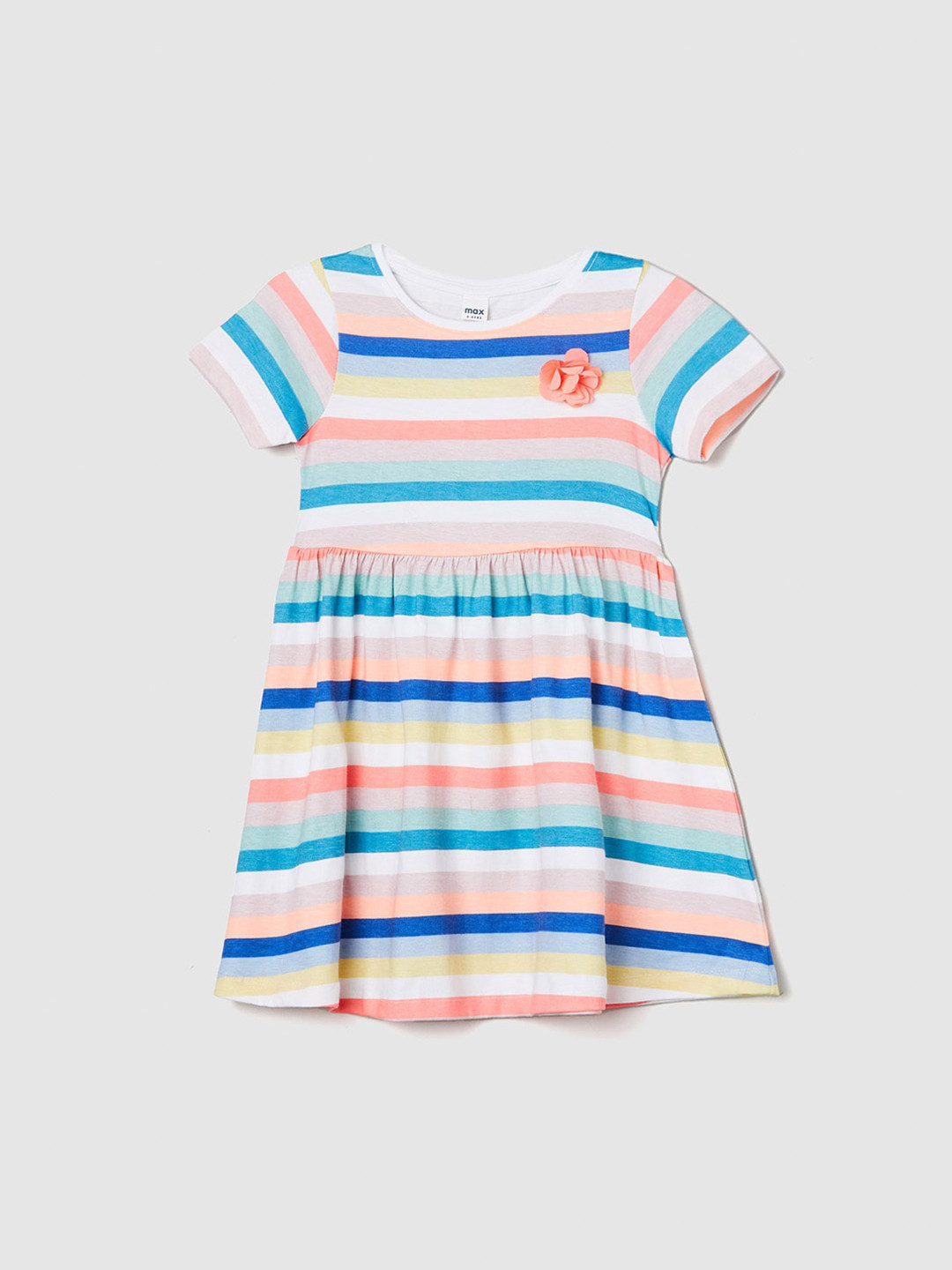 

max Girls Striped Pure Cotton A-line Dress, White