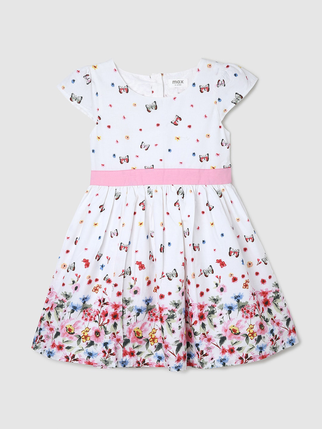 

max Conversational Printed Cap Sleeves Pure Cotton Fit & Flare Dress, White