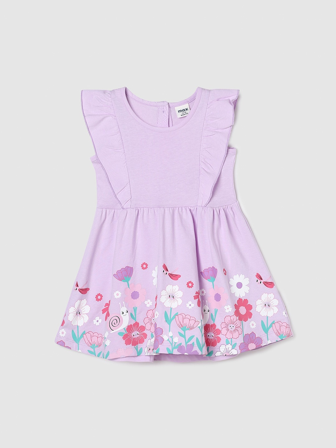 

max Purple Floral Print Flutter Sleeve Fit & Flare Dress
