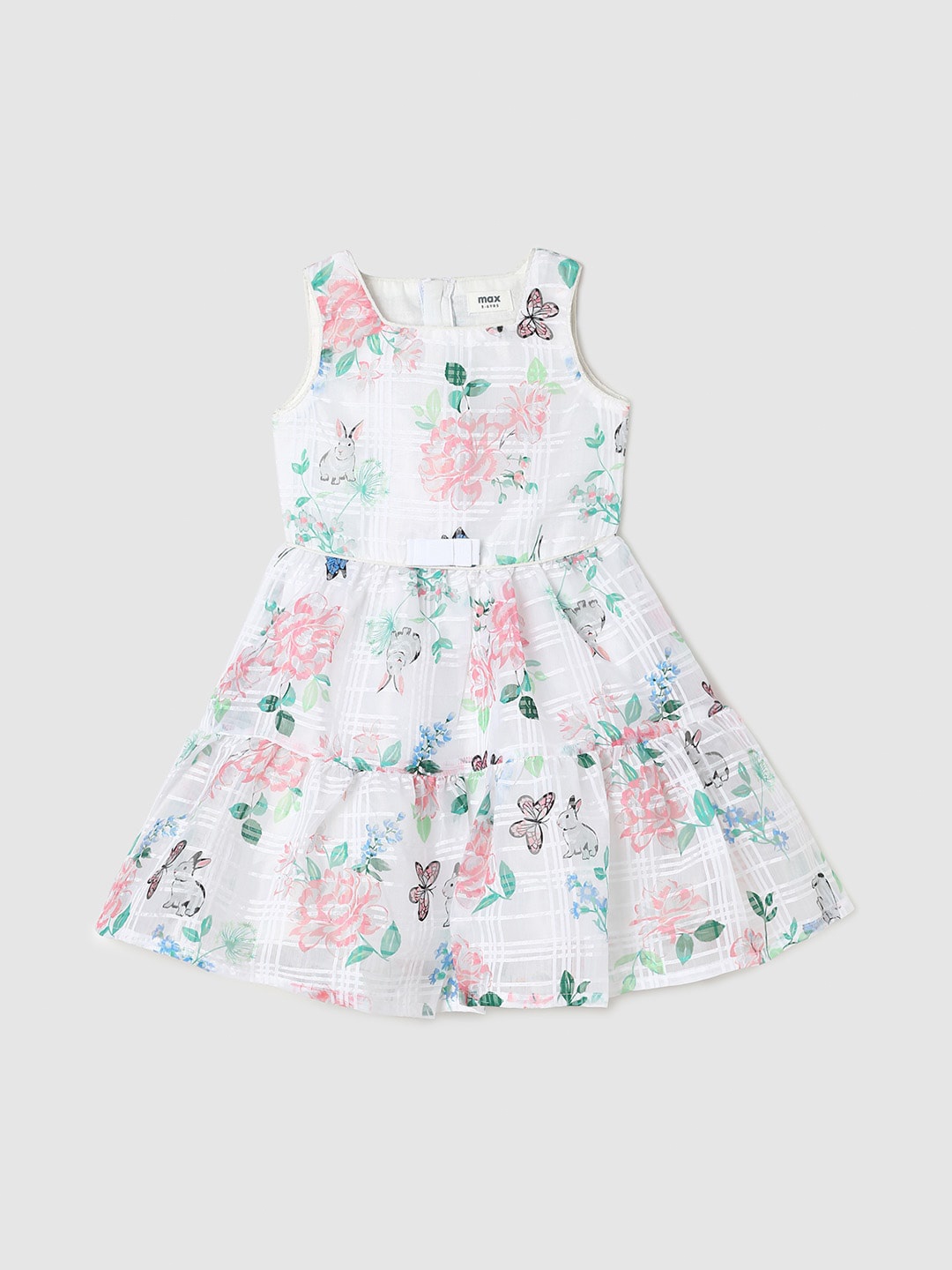 

max Floral Printed Tiered Sleeveless Fit & Flare Dress, White