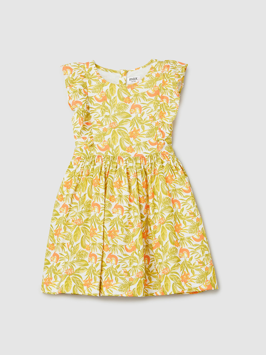 

max Girls Floral Print Flutter Sleeve Fit & Flare Dress, Lime green